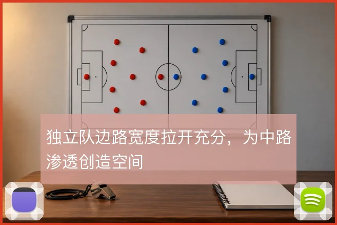 独立队边路宽度拉开充分，为中路渗透创造空间